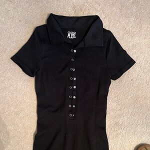 Black Short Sleeve Polo Top